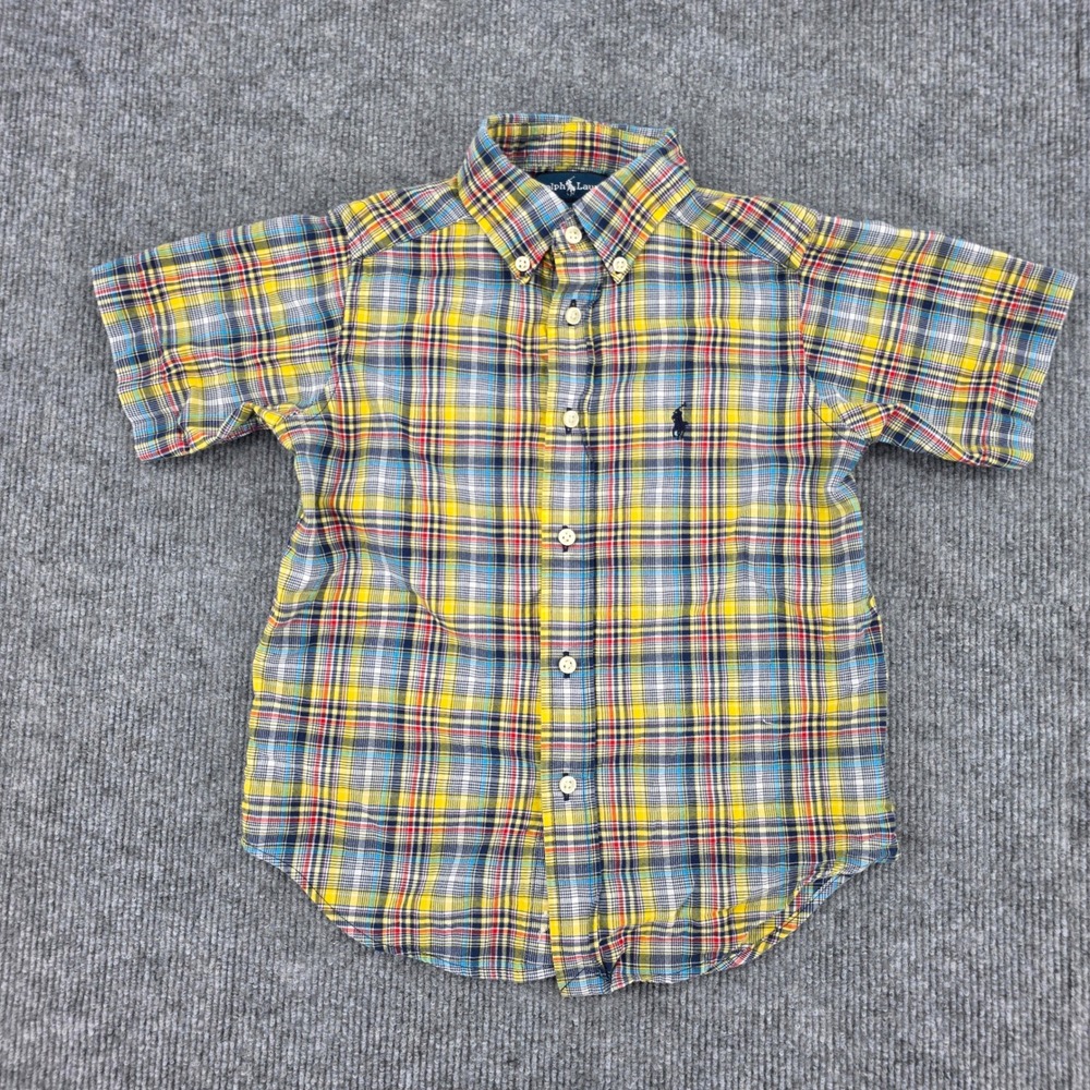 Ralph Lauren Boys 4 4T Yellow Plaid Short Sleeve Button Down Cotton Shirt
